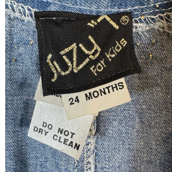 Rare VTG 80s Suzy For Kids Western Style Denim One Piece 24M Paisley/Fringe/Stud - Picture 5 of 9